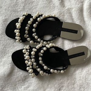 Zara Pearl Black and White Sandals!! Grab them now if your are a size 7.5!